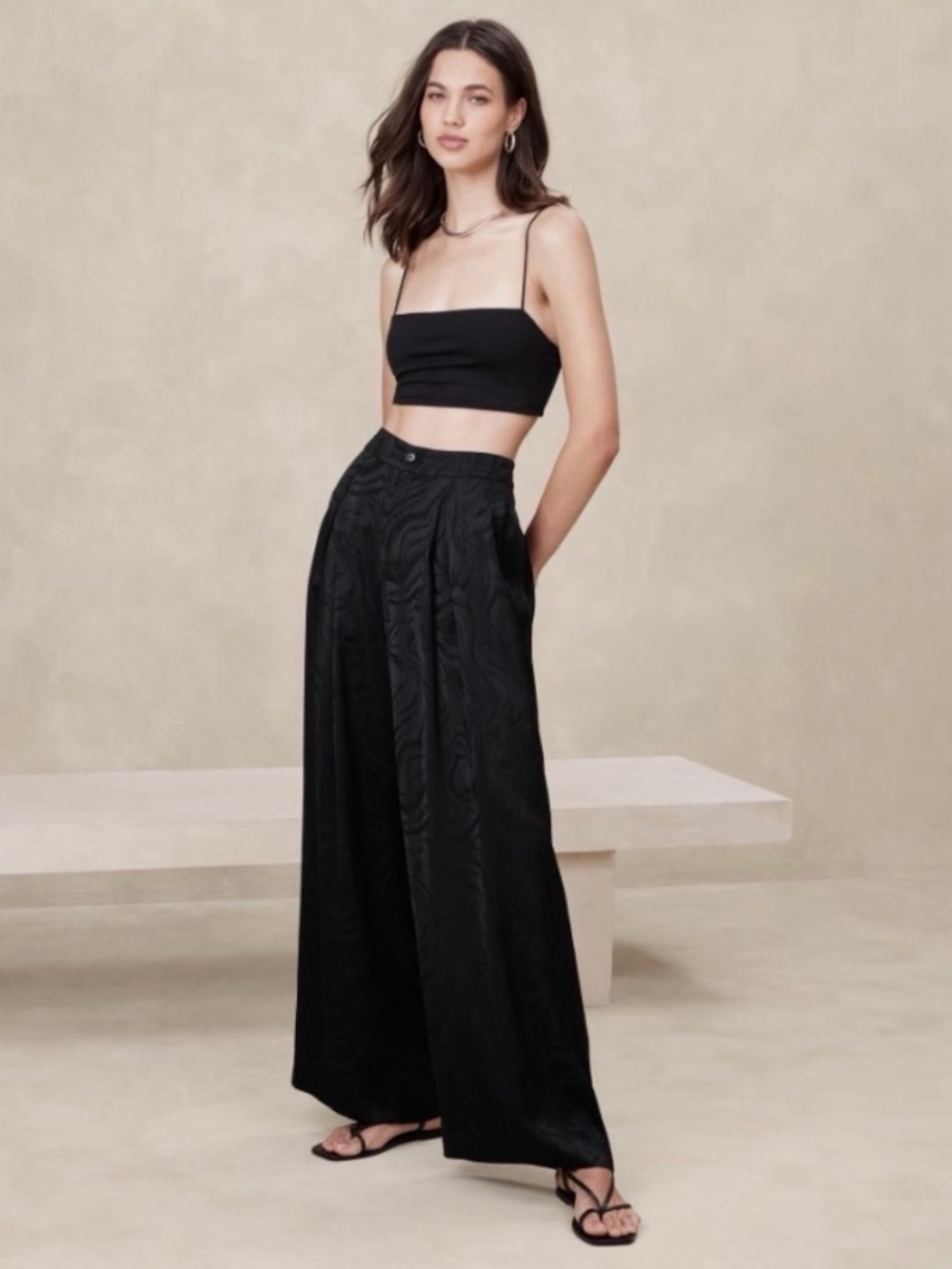 Banana Republic Black Wide-Leg Satin Pants